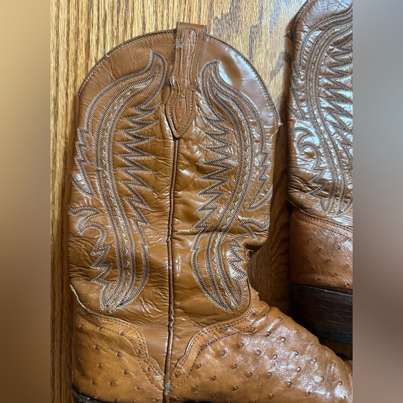 Ostrich Cowboy Boots Vintage USA Exotic Skin Leather Western Mens 10.5 D - Picture 10 of 10